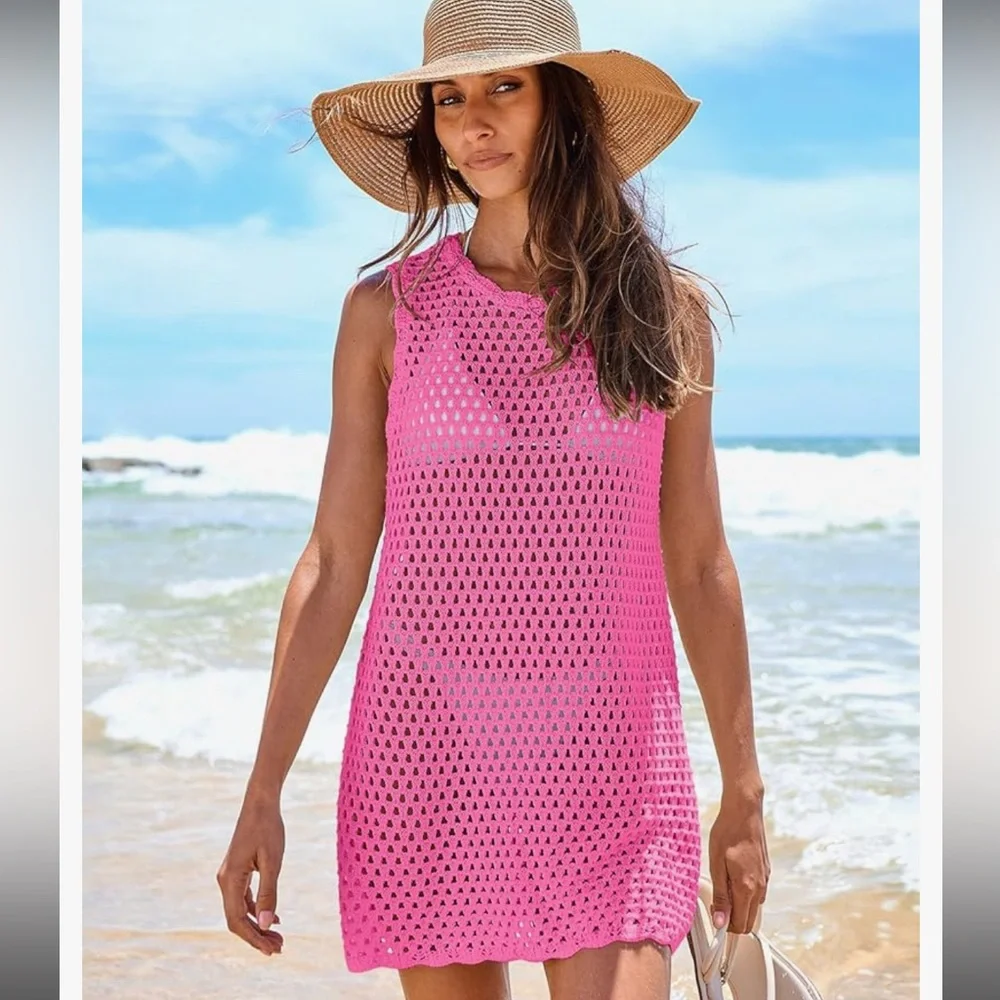 NEW ANRABESS Sleeveless Crochet Coverup, Size L - Picture 3 of 9